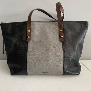 Black and gray Fossil bag.